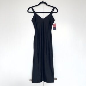 Black bodycon spandex spaghetti strap midi dress with back slit | Size S | NWT